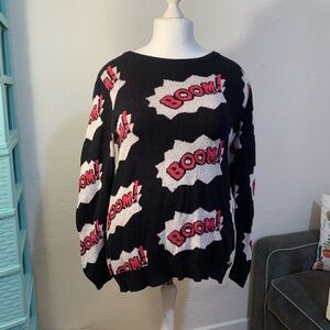 Forever 21 Black and Pink Crew Neck Sweater with Bold Graphic Design